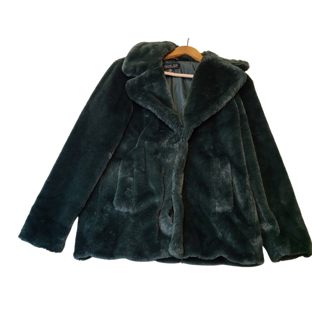Rachel Zoe Women's Green Teddy Bear Coat Size Small Fluffy Jacket